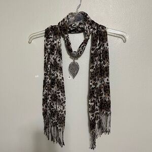 Leopard Print Scarf with Pendant